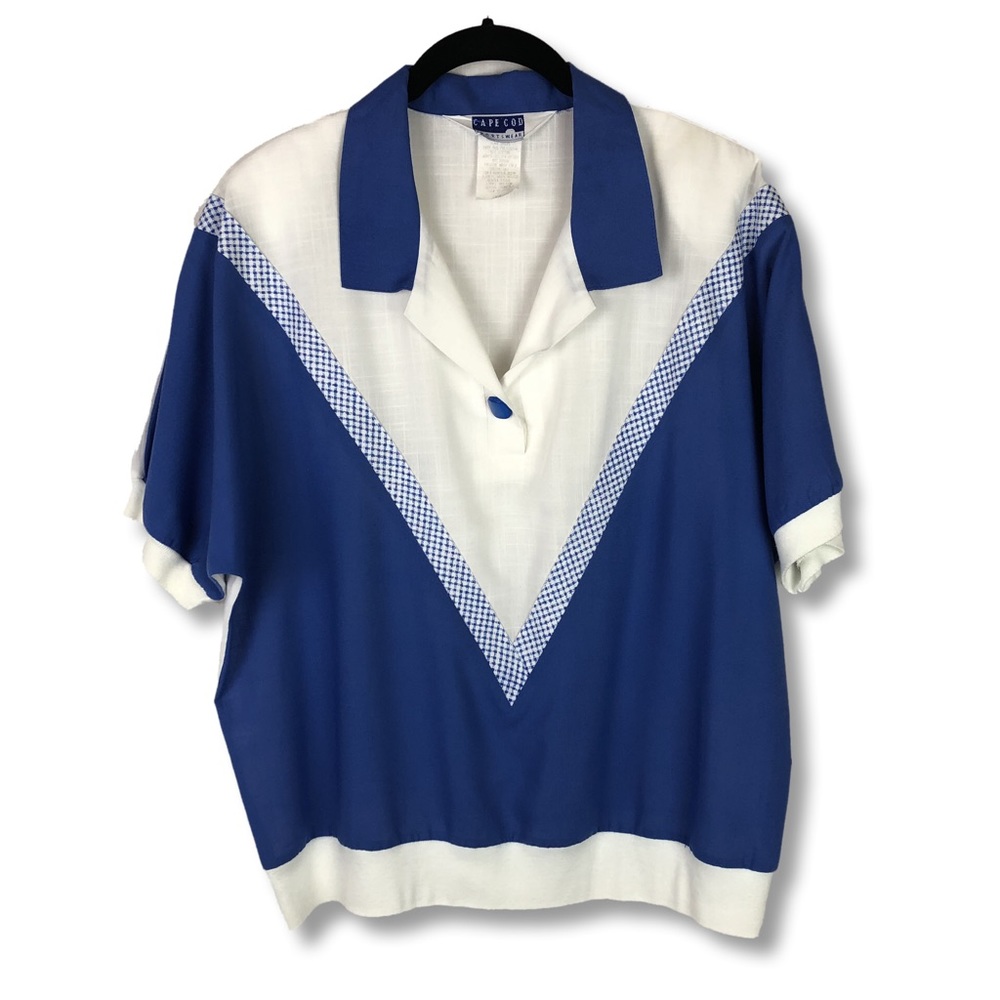 Vintage 1980’s Collared V-Neck Elastic Waist Top